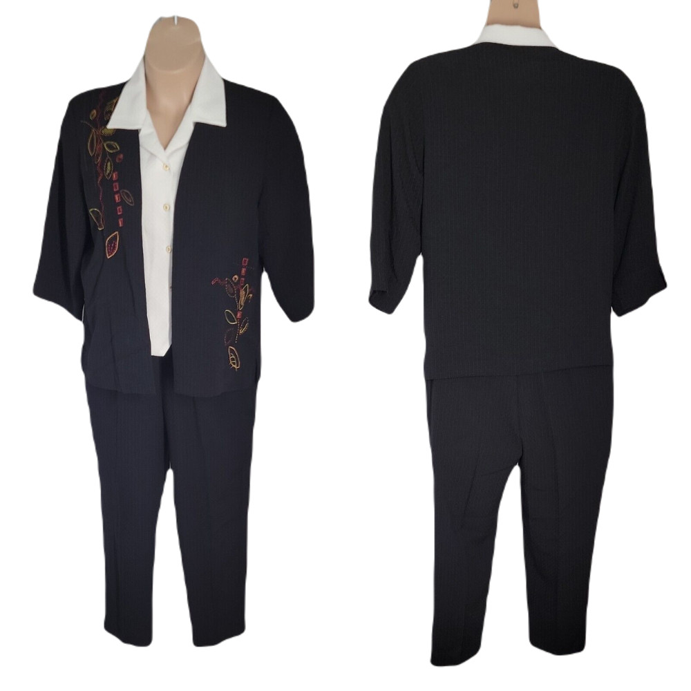 Allison Daley Classy Button Up Top & Pants 2 Piece Outfit Set ~ 12P/14P ~ Black
