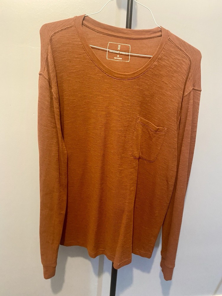 Mutual Weave Men's Long Sleeve Brown Shirt Pocket Size XL Crew Neck