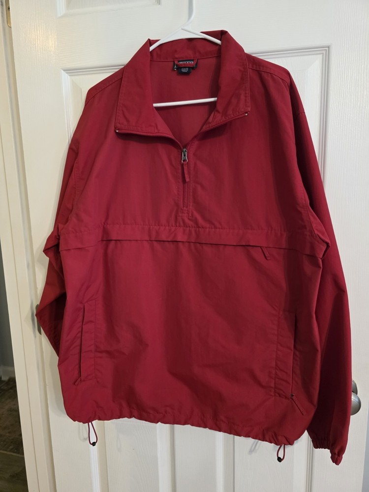 LANDS' END Large Red Half Zip Pullover Windbreaker Jacket Pockets L