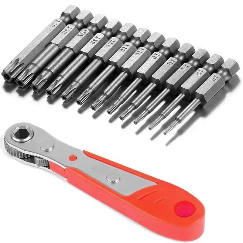 13PCS 50mm Long Torx Bit Set with Magnetic Ratchet Screwdriver Handle