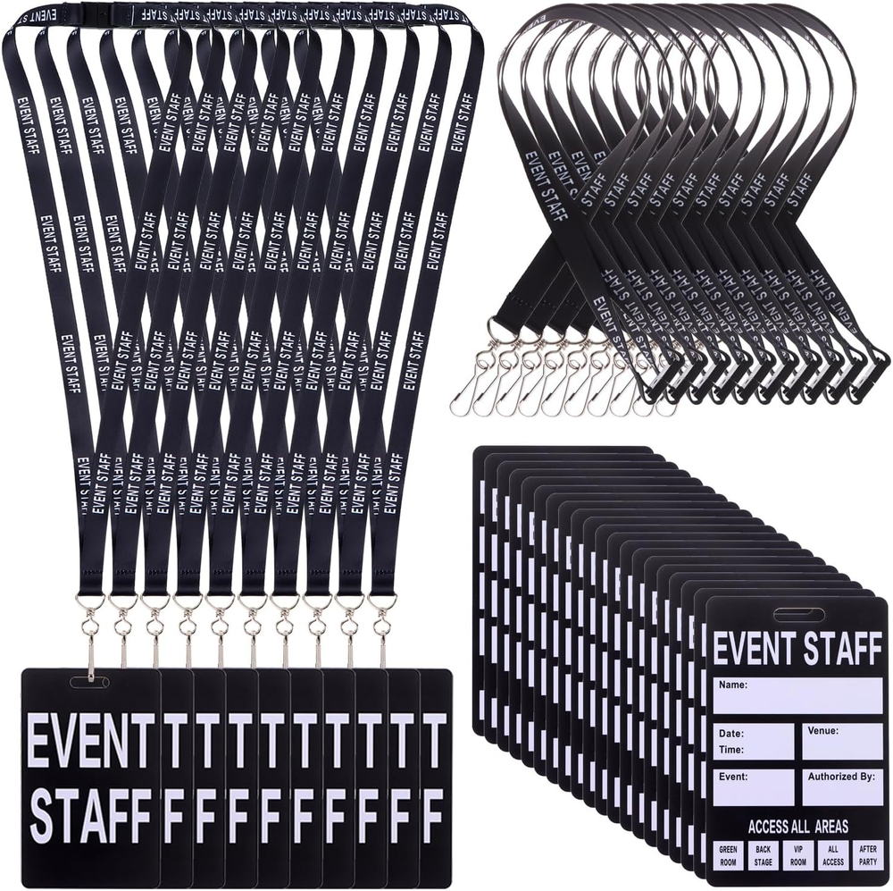 50 Sets Heavy Duty Event Staff Lanyards with PVC Pass Cards 50 Pcs Name Tag Badg