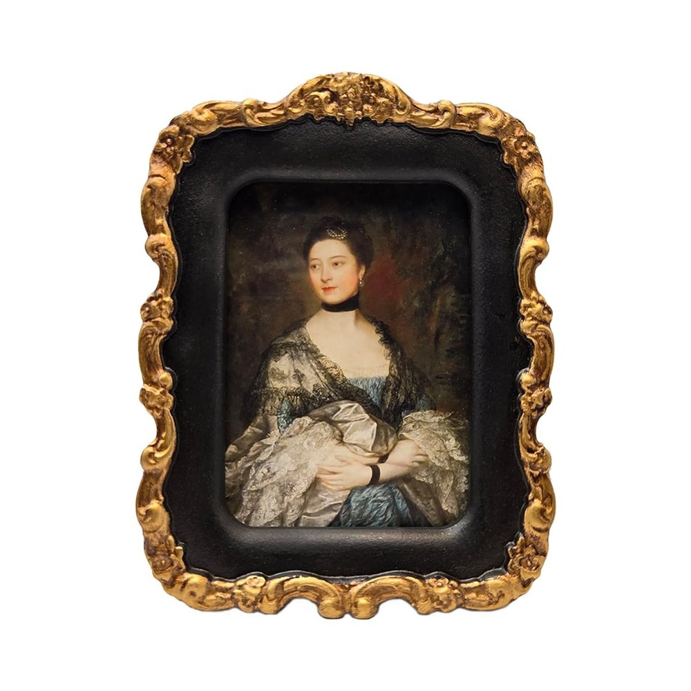 2.5x3.5 Small Vintage Picture Frame, Tiny Antique Black and Gold Ornate Photo...