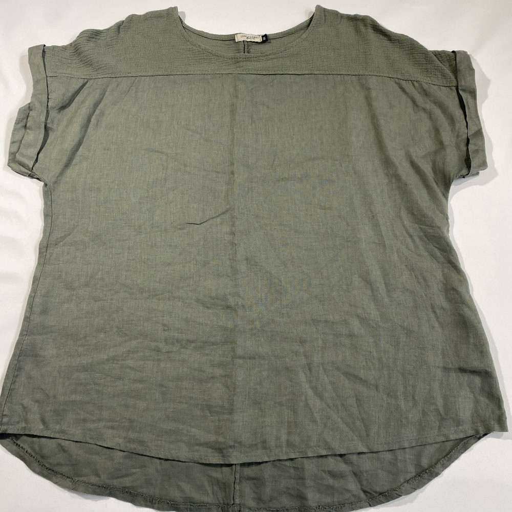 Lungo L'Arno Women's Green 100% Linen Top Size 1X Made In Italy