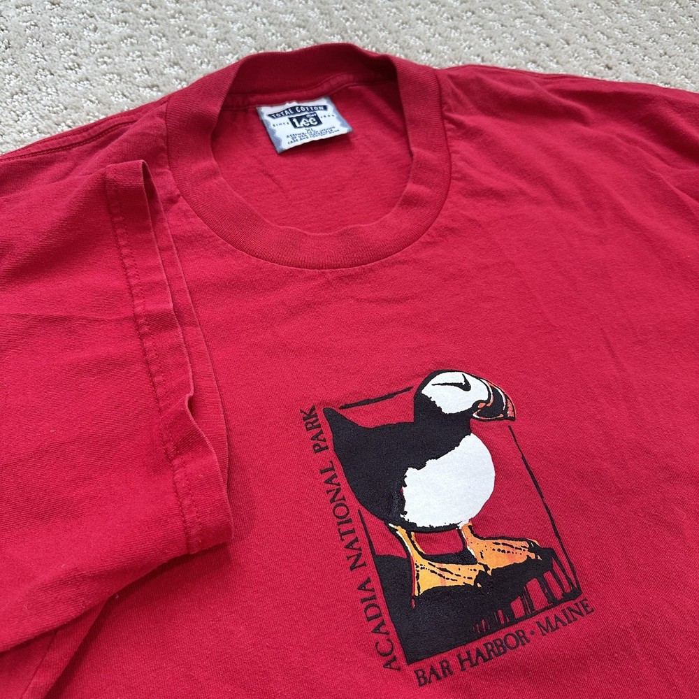 Vintage Acadia National Park Bar Harbor Maine Puffin Shirt 90's Tourist Tee Top-image