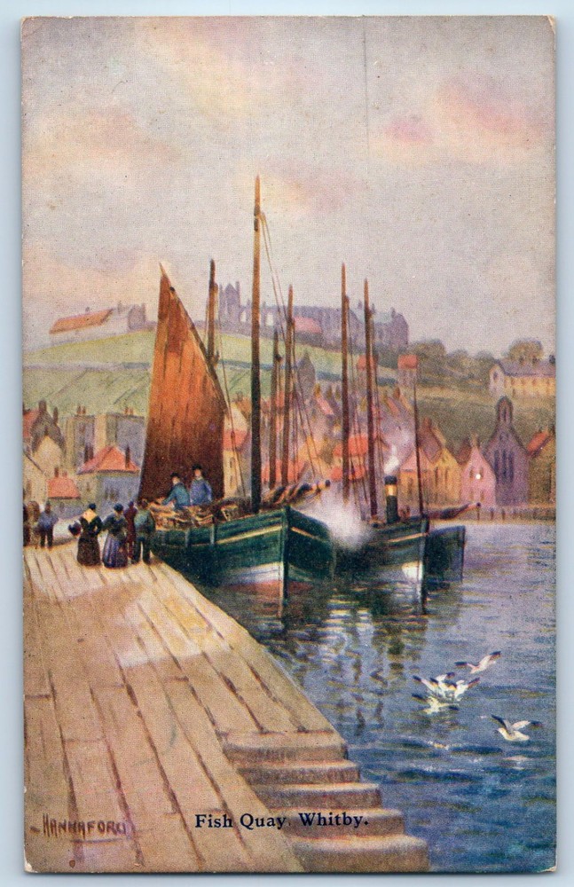 North Yorkshire England Postcard Fish Quay Whitby c1910 Antique Unposted