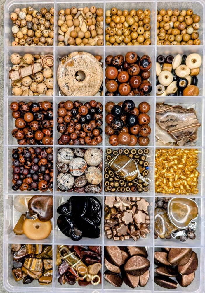 Semi-Precious Gemstone & Glass Beads Lot for DIY Jewelry Red Brown Mix  