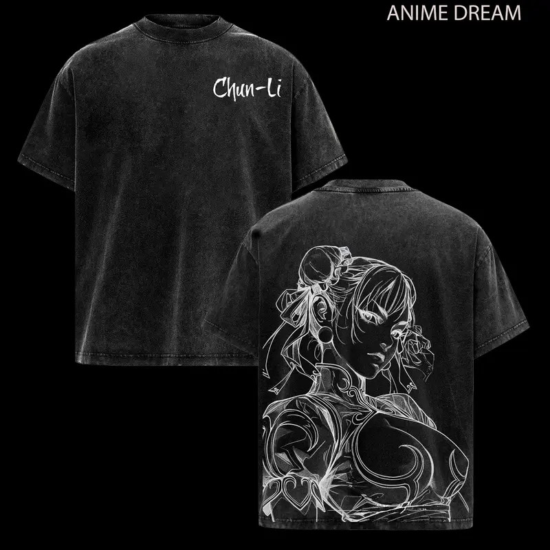 Chun Li Street Fighter Anime Double Printed Vintage T Shirt Oversized Tee