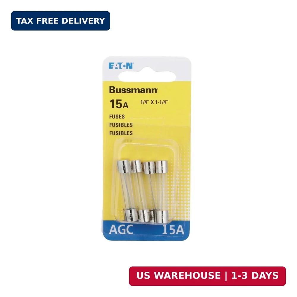 Bussmann 15 Amp Fast Acting Glass Tube Fuse - 5 Pack for Reliable Protection