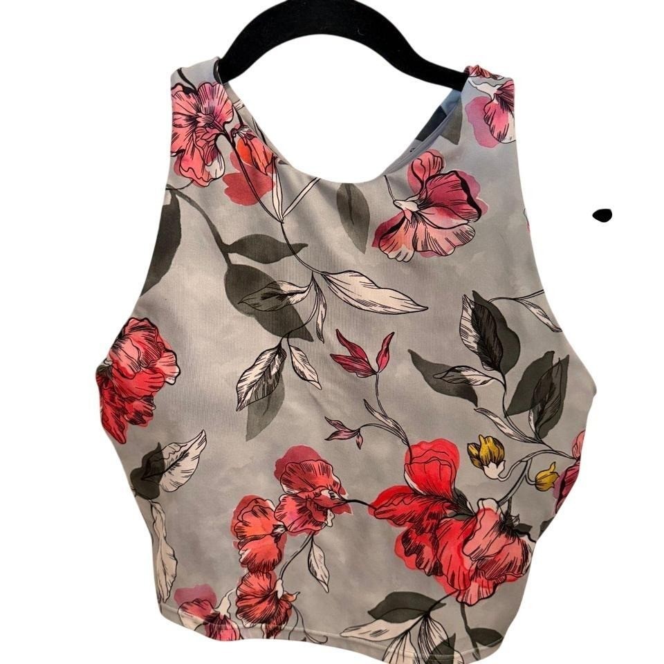 Athleta Womens Grey Floral High Neck Crop Tank Top Racerback Shelf Bra Size S P
