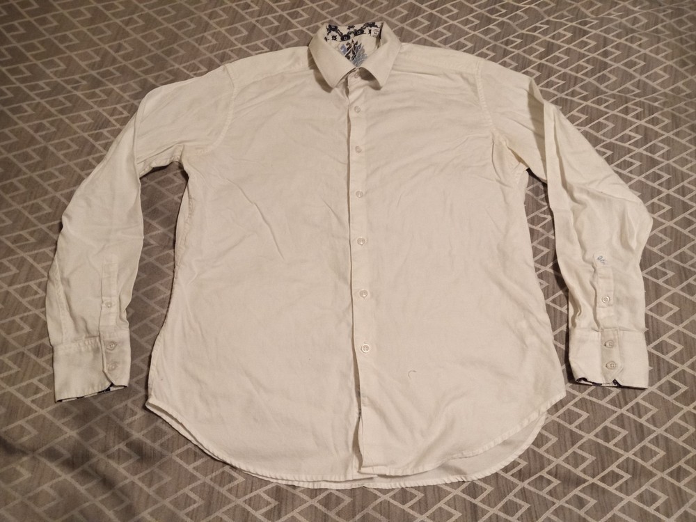 Robert Graham Mens Long Sleeve Shirt medium classic fit blue white Flip Cuff