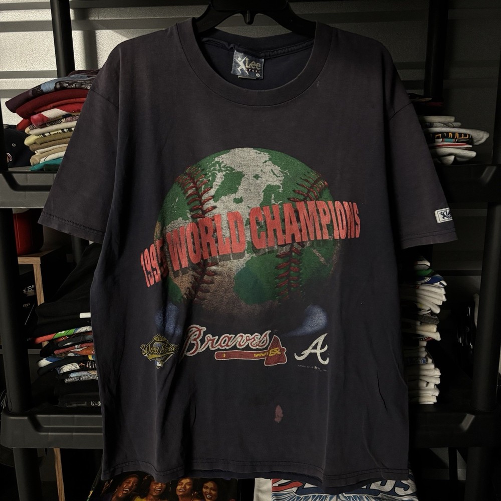 Vintage Sun Faded 1995 Atlanta Braves MLB Baseball World Series Champs T Shirt L