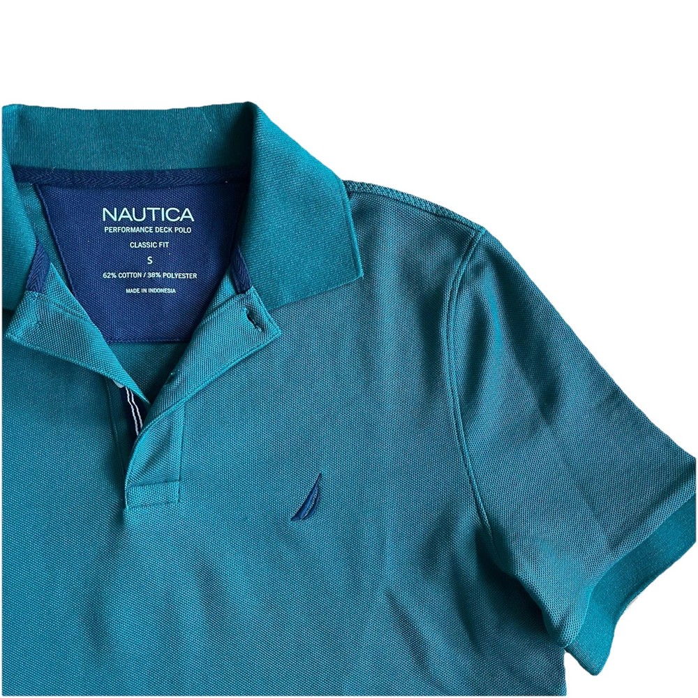 Nautica Mens Medium Green Classic Fit Performance Deck Polo Short Sleeve Shirt