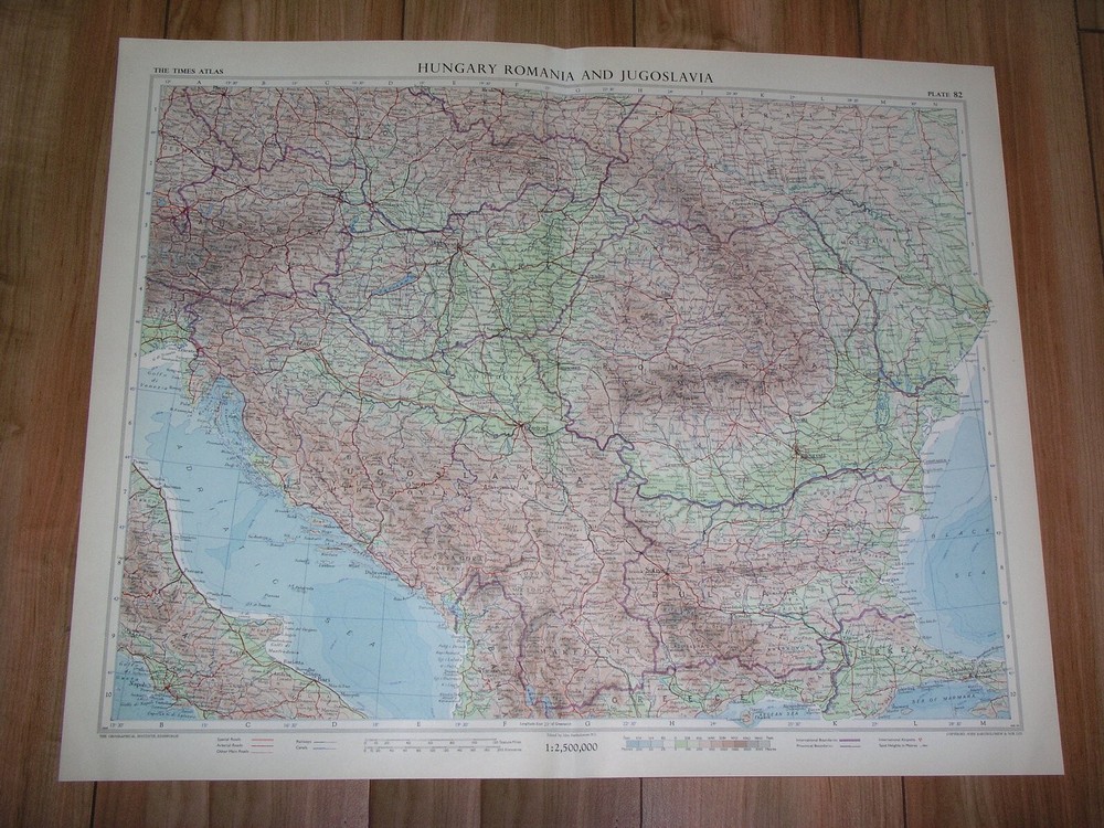 1956 Map Of Romania Moldova Bulgaria Hungary Transylvania Yugoslavia Serbia