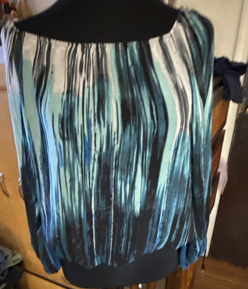 Vince Camuto Blue Black White Striped Off Shoulder Long Sleeve Blouse XS