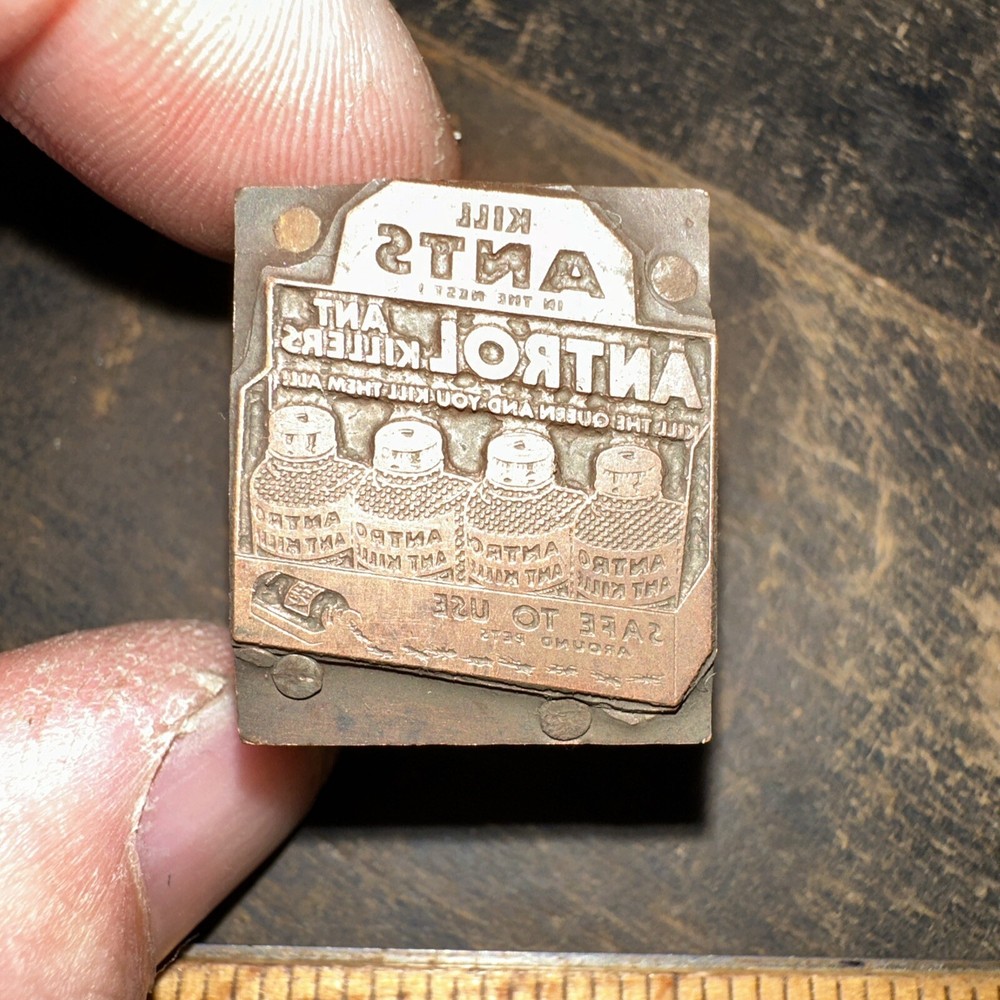 Printing Block “ Antrol, Ant Killer “ Copper Face, Nice Details! Kills Ants