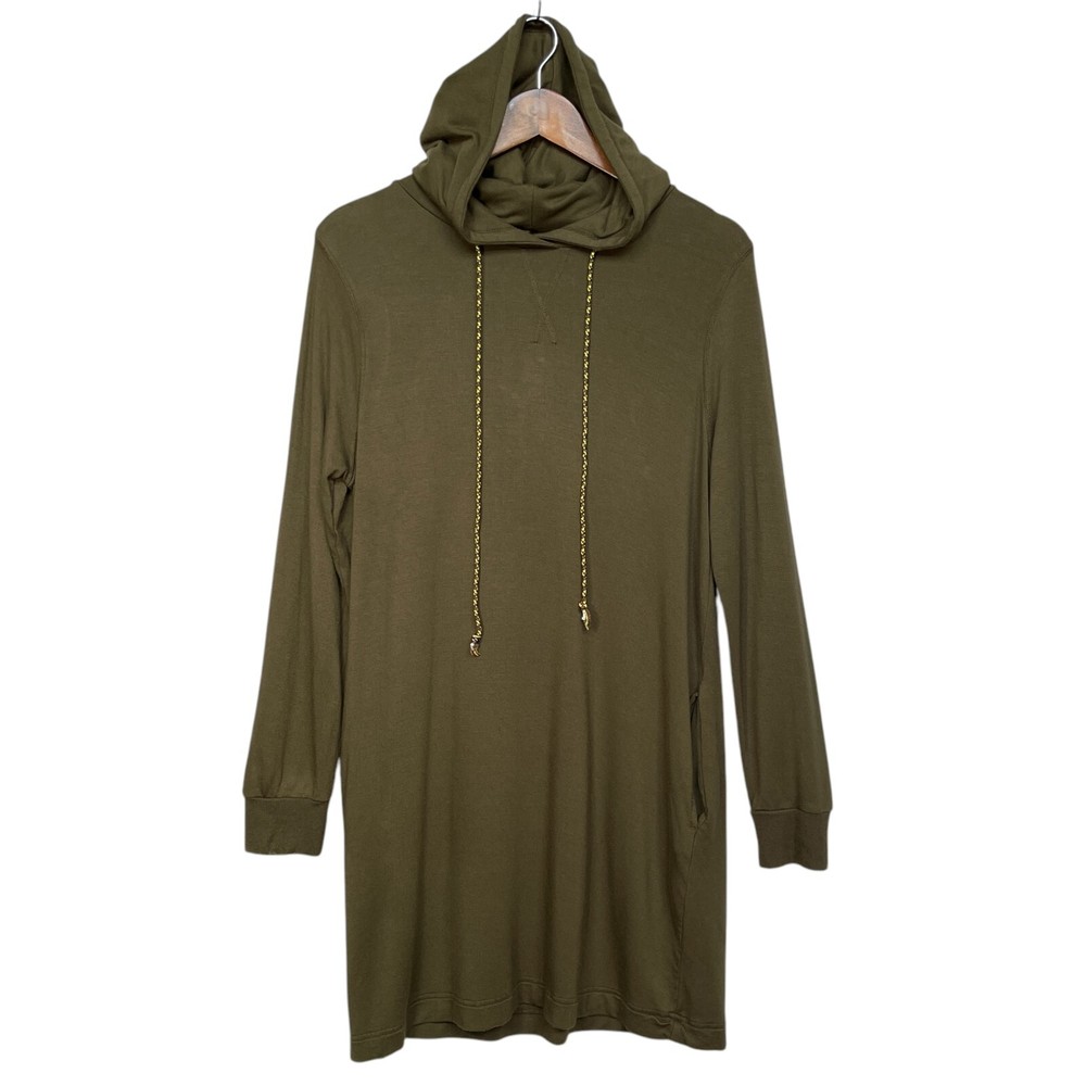 Lou & Grey Womens Hooded Sweater Dress Size M Green Stretch Long Sleeve *Flaw