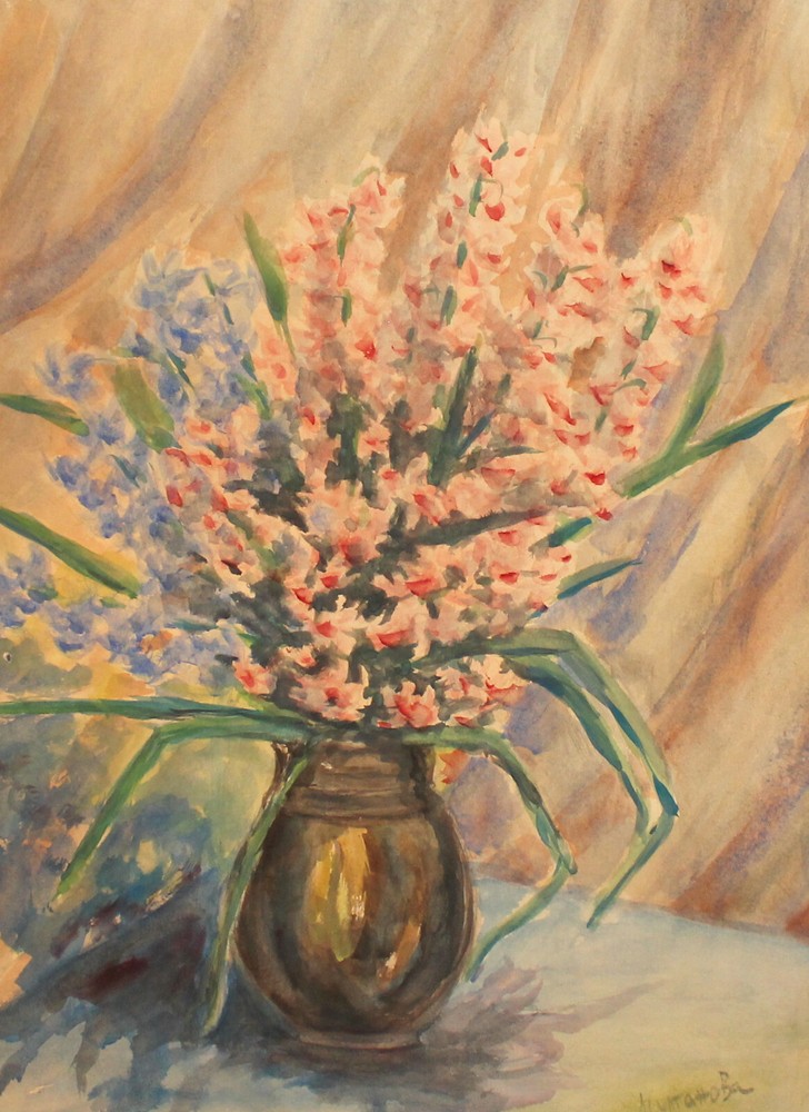 1978 Impressionist watercolor painting still life with flowers signed