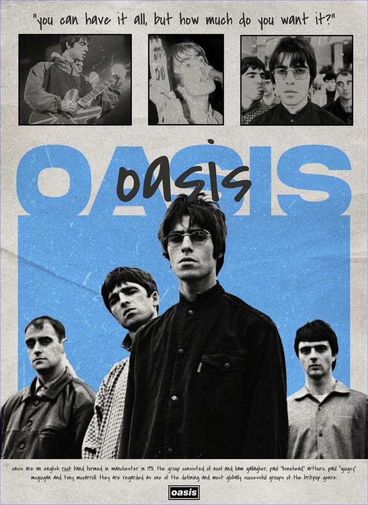 Oasis Band Poster - Liam & Noel Gallagher Vintage Music Art Print - Britpop Rock