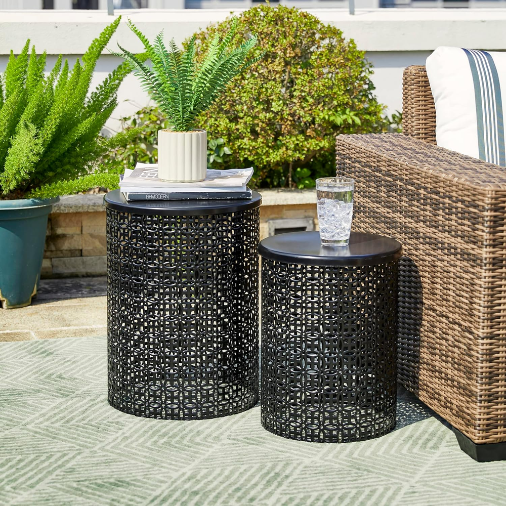 Outdoor Side Table Set of 2, Decorative Garden Stool for Indoor Outdoor Heavy...