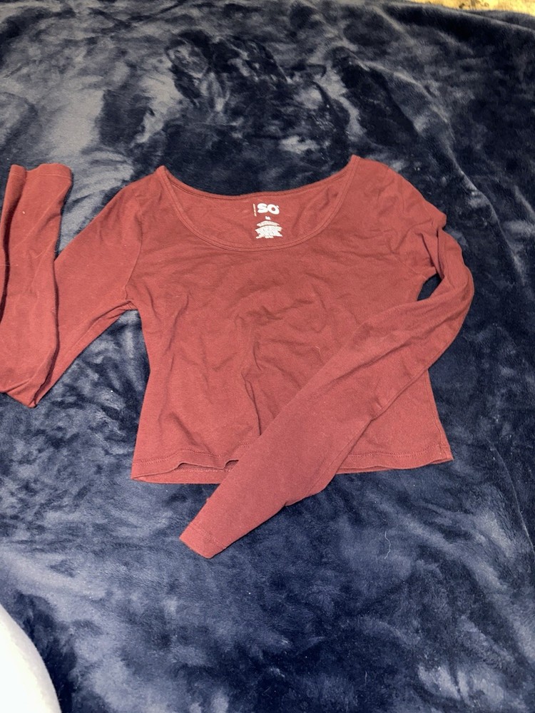 Skims Sleep SUPER CROPPED LONG SLEEVE Shirt Top Ruby Red Small NWT (1252)