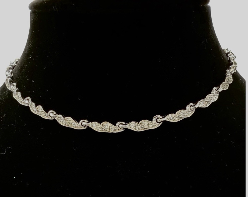 Bogoff Rhinestone Choker Necklace Vintage Silver Tone Signed Mid Century Glam