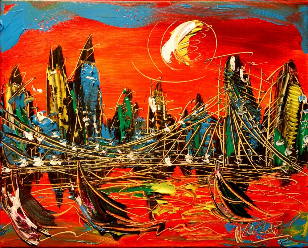 CITYSCAPE  CUSTOM  ORIGINAL CANVAS PAINTING  SIGNED  NATURE TYTRT