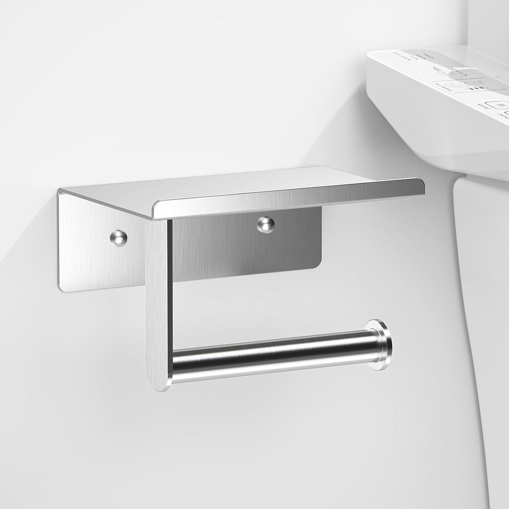 Wall Mount Brushed Nickel Toilet Paper Holder with Shelf  for Bathroom