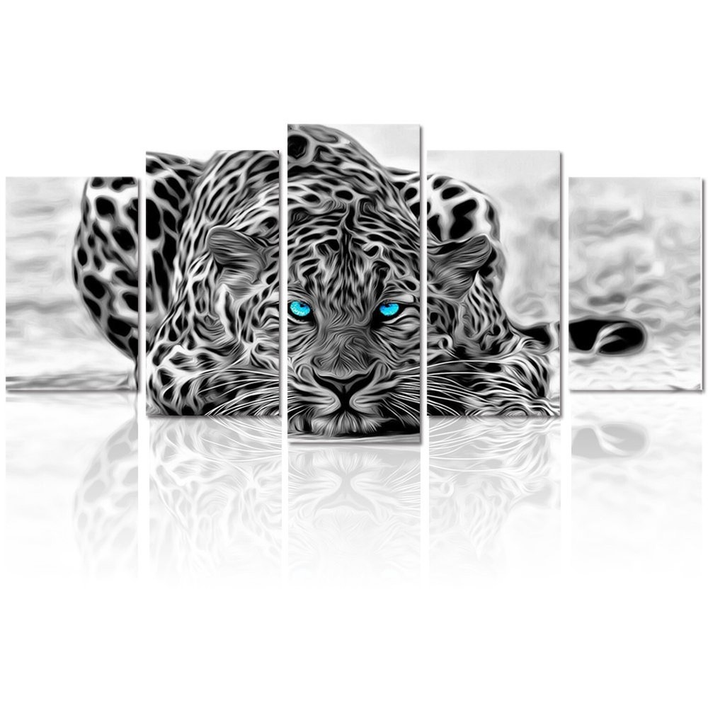Black and White Animal Canvas Wall Art,Abstract Leopard Canvas Prints with Fr...-image