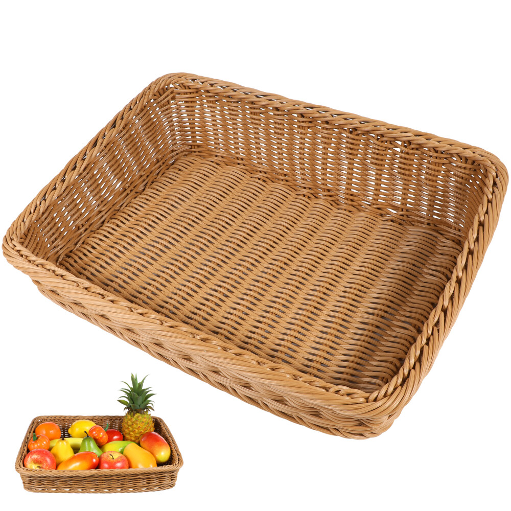 Shallow Basket Poly Wicker Woven Menu Natural Atmosphere Picnic