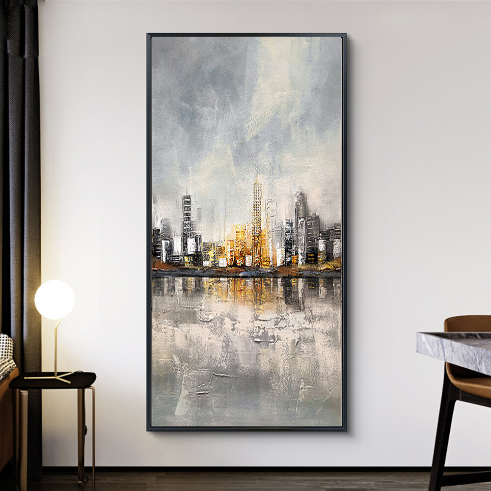 Abstract City Building Oil Painting Hand Painted Thick Oil Canvas Painting