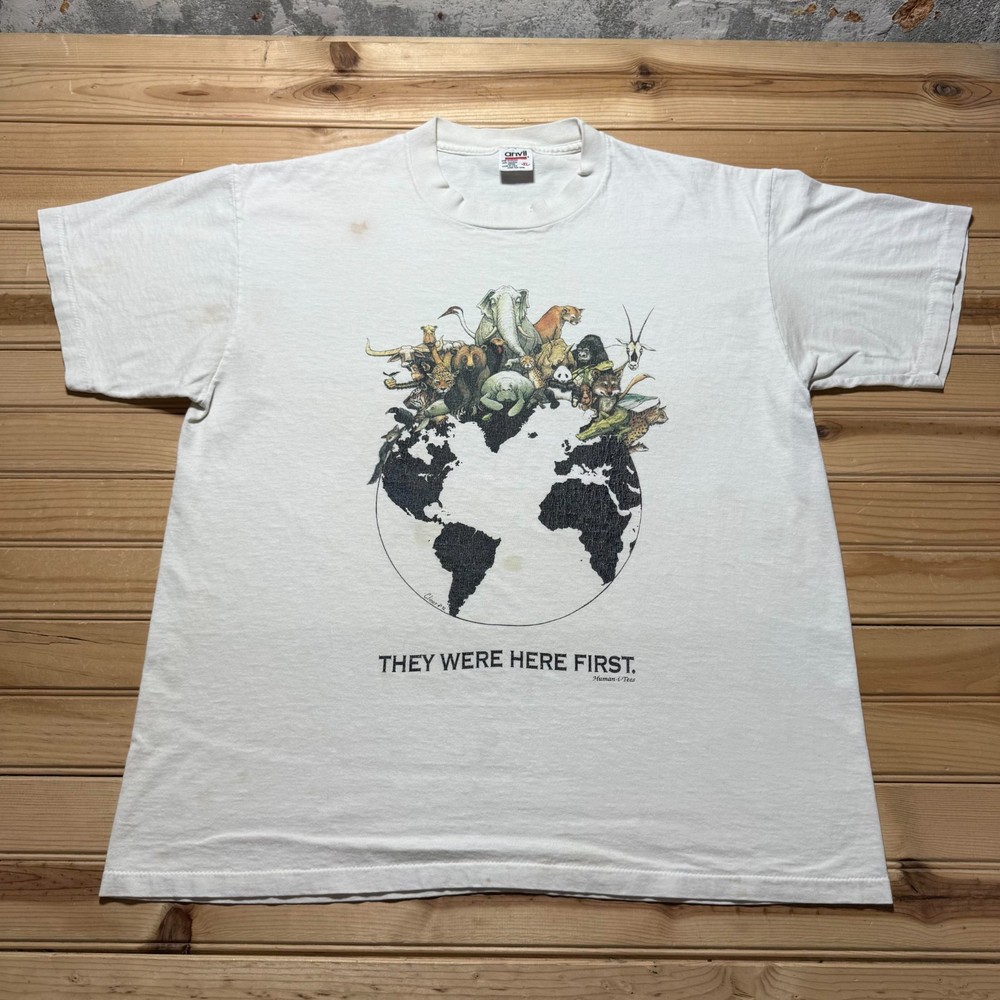 Vintage 90s 1992 Earth Animal Planet They Were Here First T-Shirt USA Made - XL