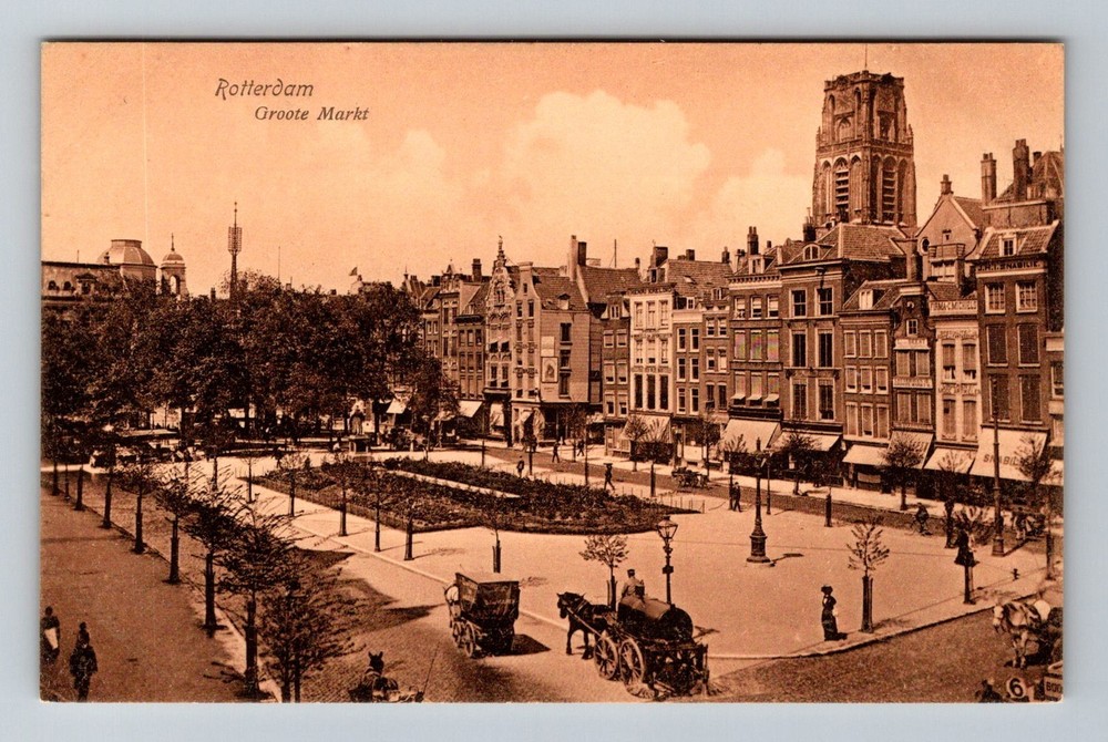 Netherlands- Rotterdam City Square & Groote Market Old Postal Vintage Postcard
