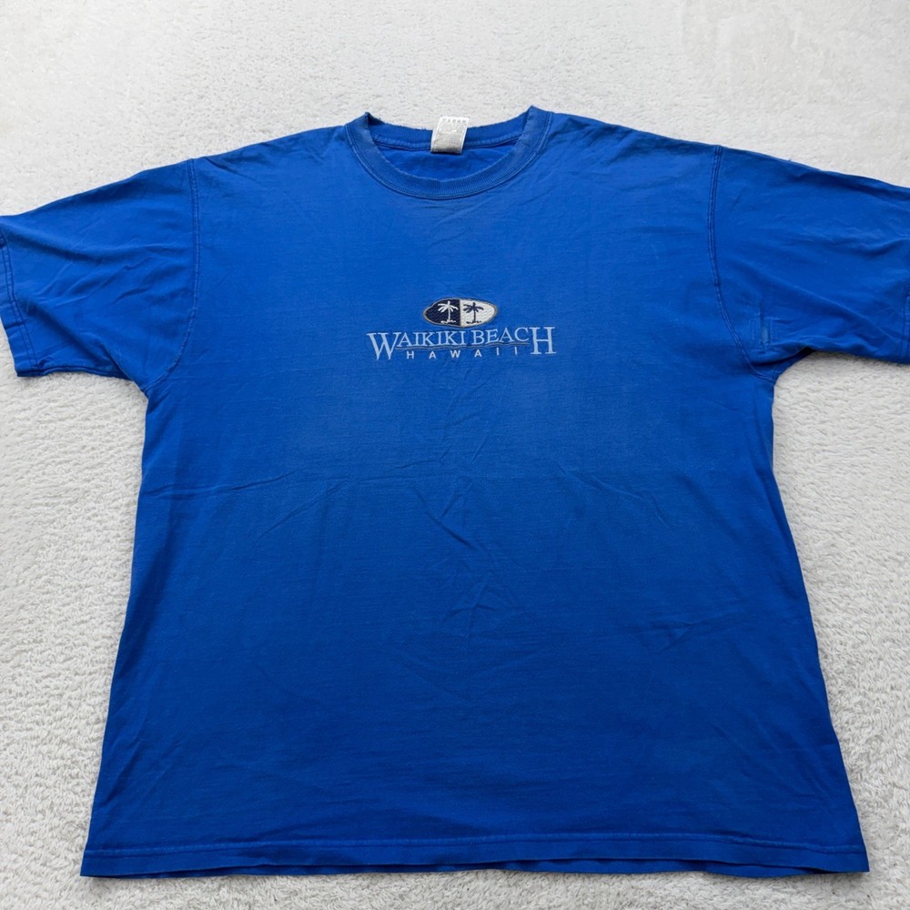 Vintage Fruit of the Loom LoftZ Waikiki Beach Hawaii Graphic T-Shirt XL Blue