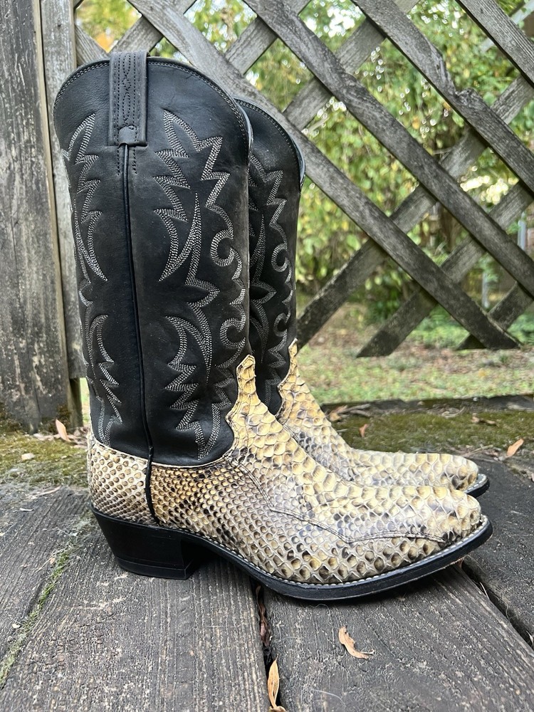 Dan Post Genuine Python & Leather Western Cowboy Boots  - Men's 9 D