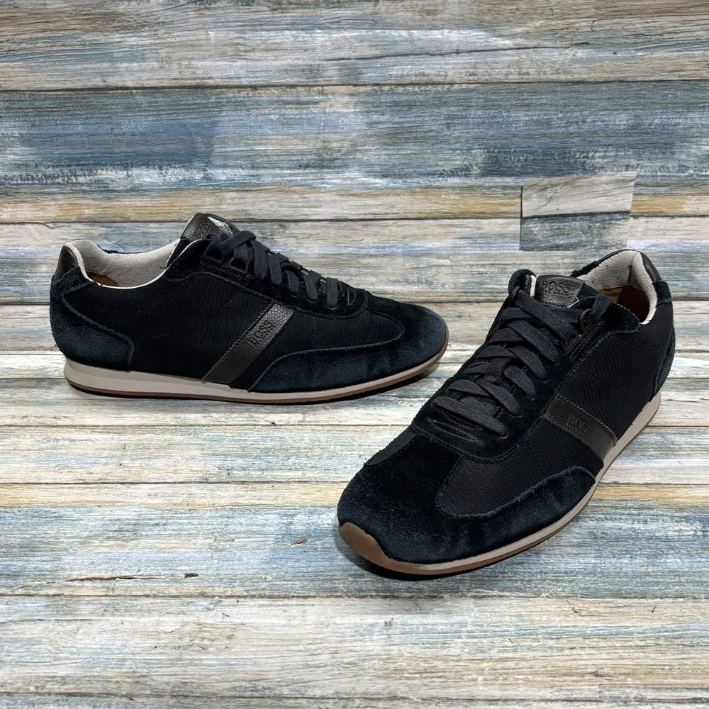 Hugo Boss Orlando Mens Black Suede Low Cut Trainers Size 43 US 10 Shoes