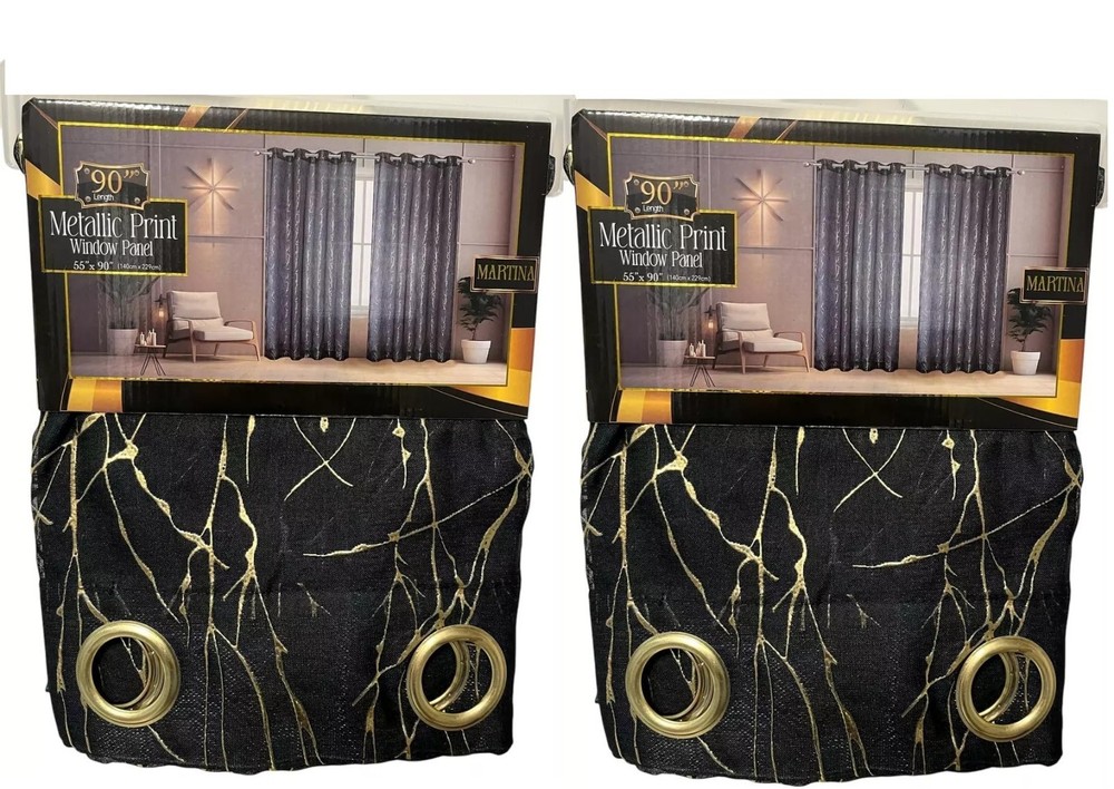 Set Of 2 Valarie Martina Grommet Top Curtains With Gold Metallic Accent 90