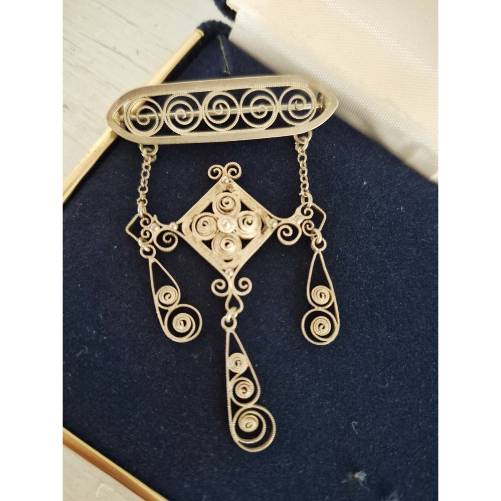 Vintage Antique Silver Scandinavian Solje C-Clasp Pin Brooch