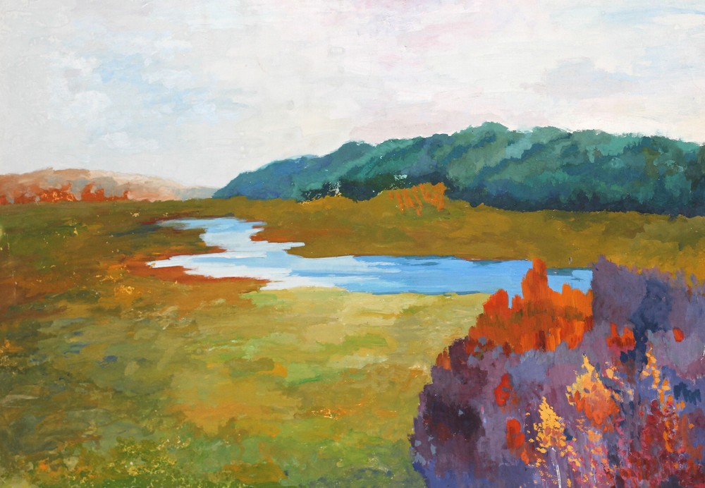 2007 Modern original gouache painting landscape signed