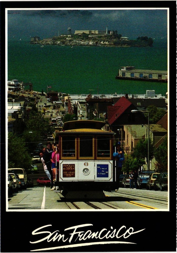 San Francisco Cable Car Alcatraz Bay Vintage Postcard Hyde Street Mini Print