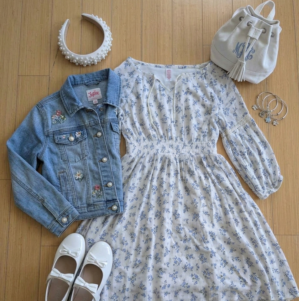 Justice Girls Dress Size 12 Floral Print Long Sleeve Boho Casual