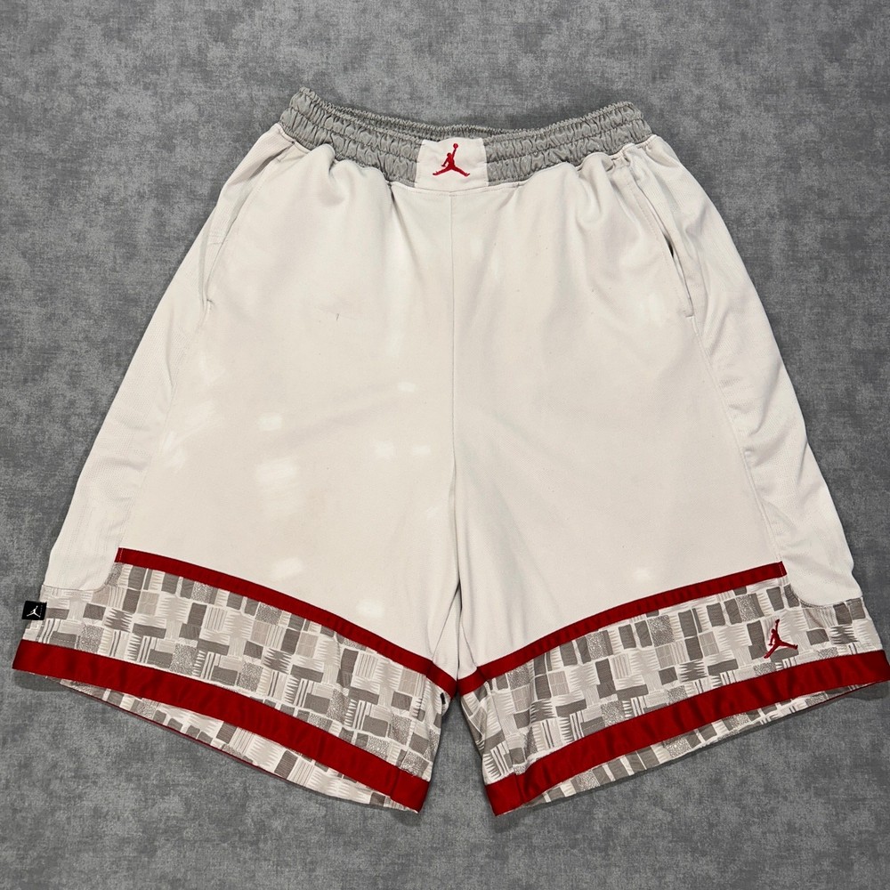 Y2K Jordan Diamond White/red streetwear baggy athletic basketball shorts mens XL