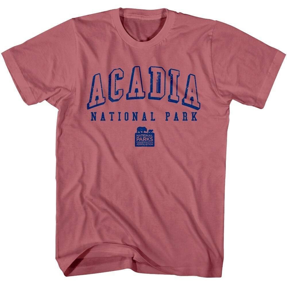 Acadia National Park Varsity Pink Men's T-Shirt for Outdoor Enthusiasts-image
