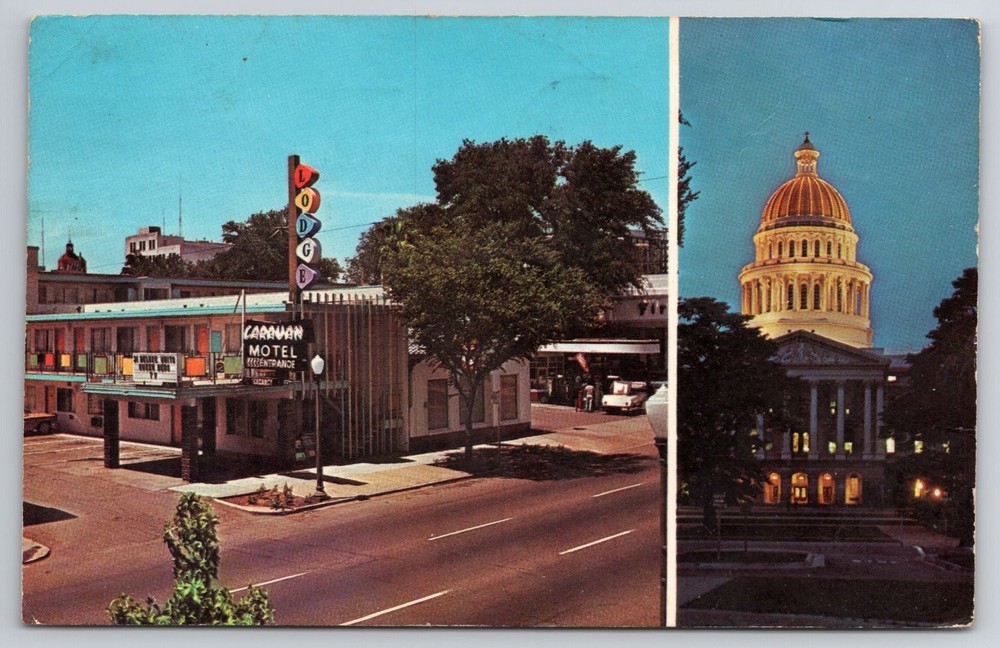 Vintage Sacramento CA Capitol & Caravan Lodge Motel Postcard 1967 Chrome