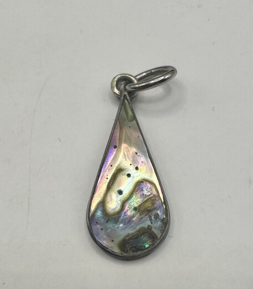 Vintage Mexico Sterling Silver 925 Teardrop Pendant With Abalone Shell. .90 G