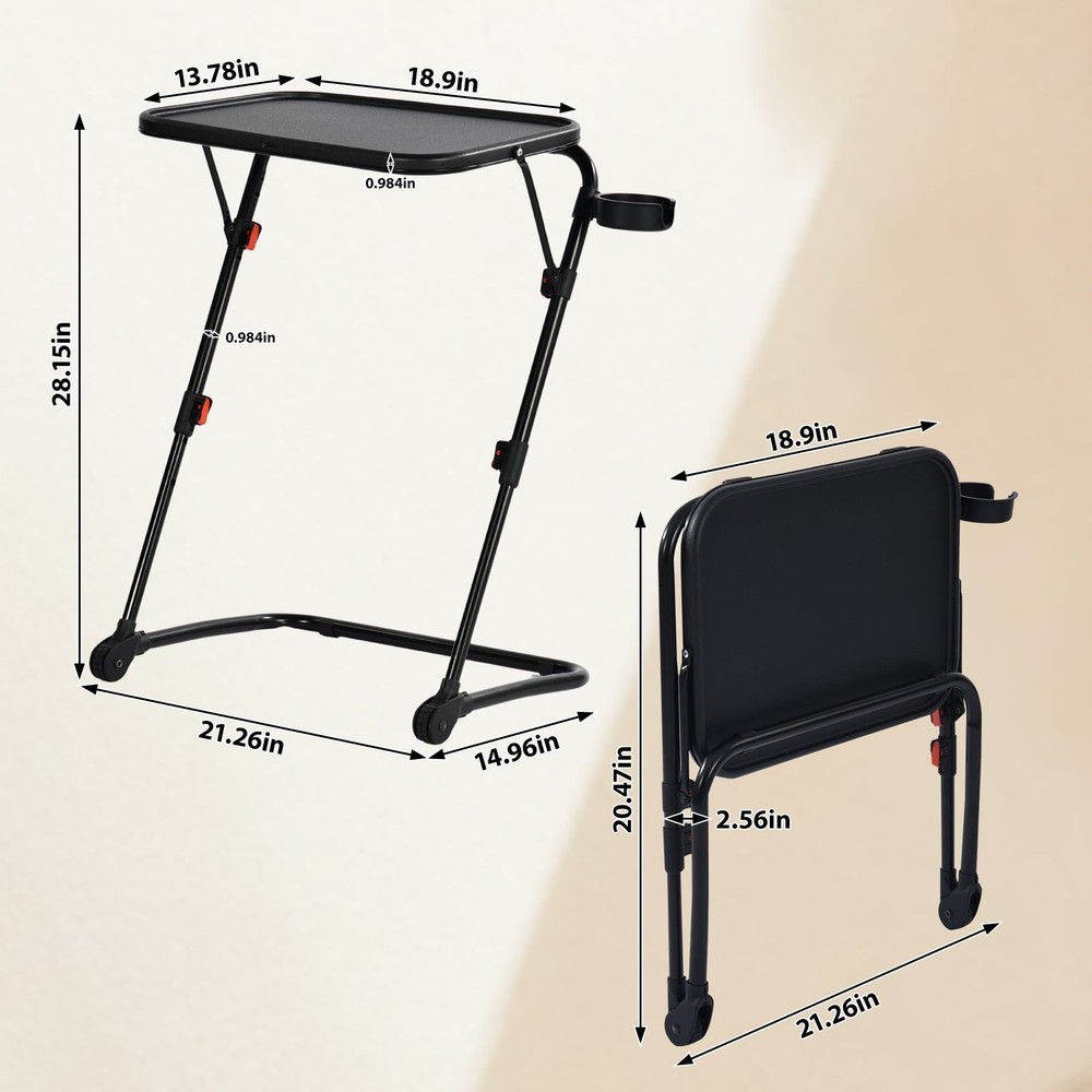 Adjustable Folding TV Tray Table with Cup Holder for Bed Sofa or Couch