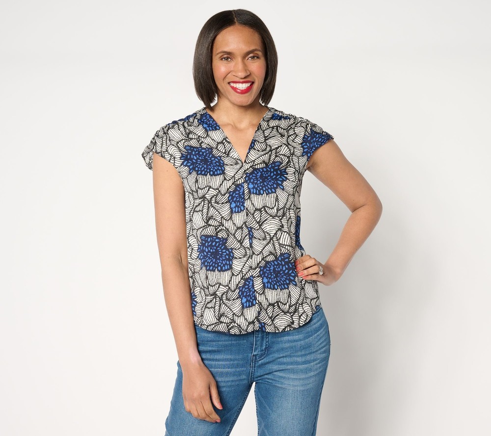 NIC+ZOE Women's Top Plus Sz 2X Petal Bloom Printed Blue A654868