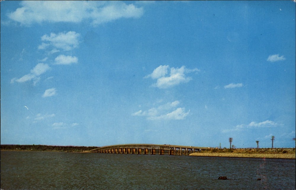 Sailboat Bridge Grove Oklahoma Lake of Cherokees ~ 1950-60s vintage postcard