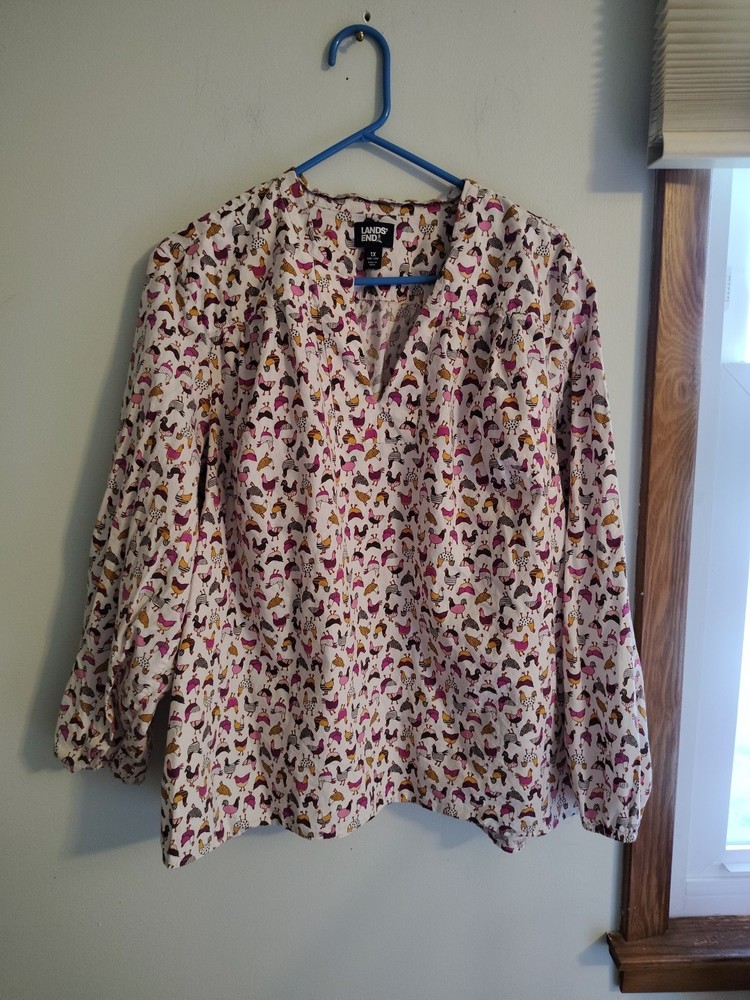 Lands End Chicken Popover Shirt 1X 100% Cotton