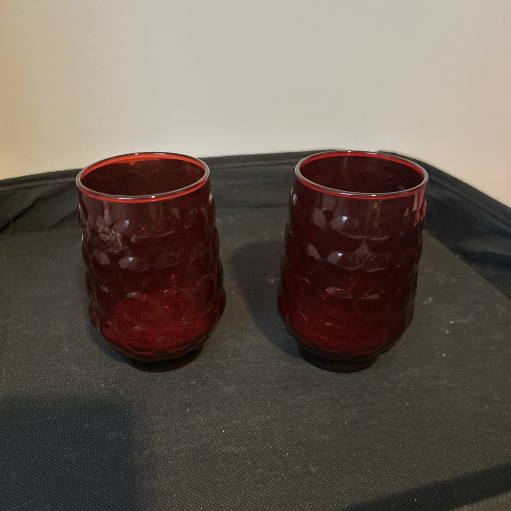 Pair of Anchor Hocking Royal Ruby Red Bubble Glass Tumblers 4.5