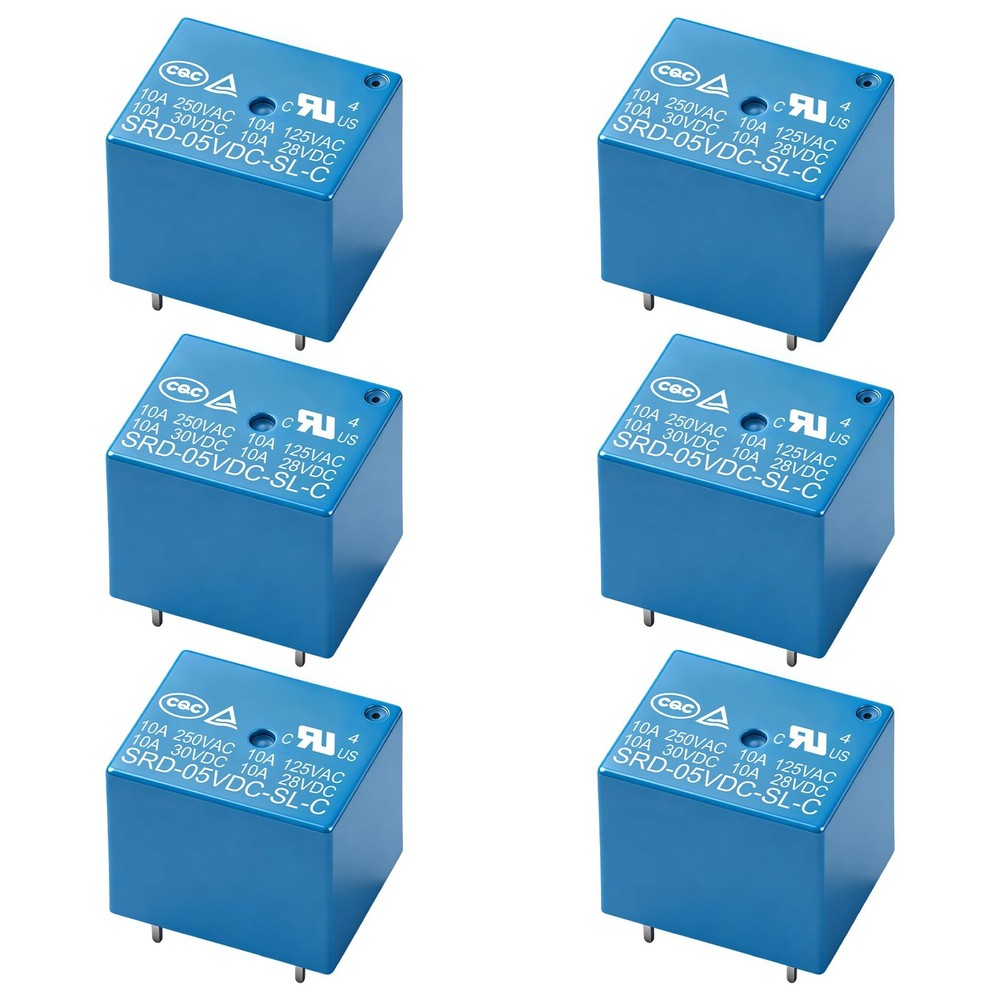 6Pcs PCB Power Relay SRD-05VDC-SL-C, DC 5V Coil, 10A 250VAC, SPDT, 5 Pin, for...